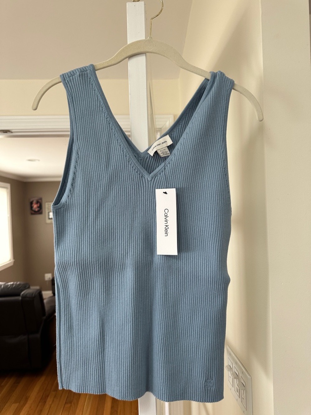 Calvin Klein Ribbed V-Neck Tank - Light Blue